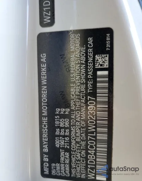 2020 Toyota Supra Base из США, поврежденный, VIN WZ1DB4C07LW023907